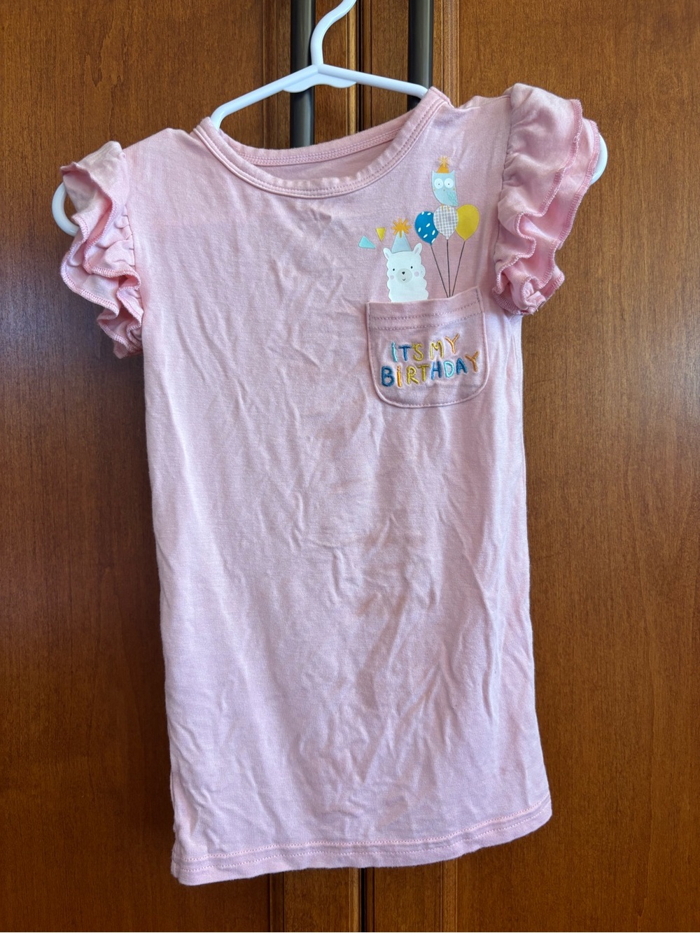 Little Sleepies Pink Ruffle Sleeve Birthday Pocket Tee